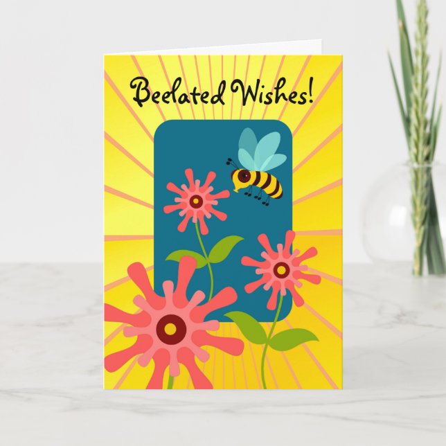 Tarjeta Deseos de cumpleaños con abejas y flores (Anverso)
