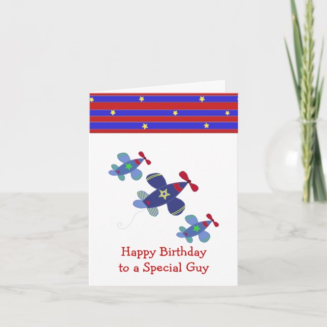 Tarjeta Deseos de cumpleaños con avión volando (Anverso)