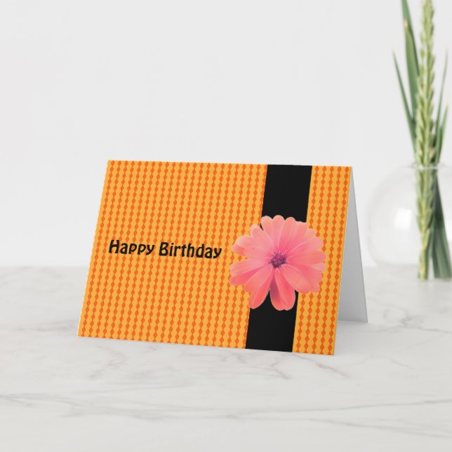 Tarjeta Deseos de cumpleaños con cinta negra y flor de nar (Anverso)