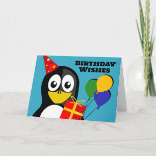 Tarjeta Deseos de cumpleaños con el pingüino listo para el