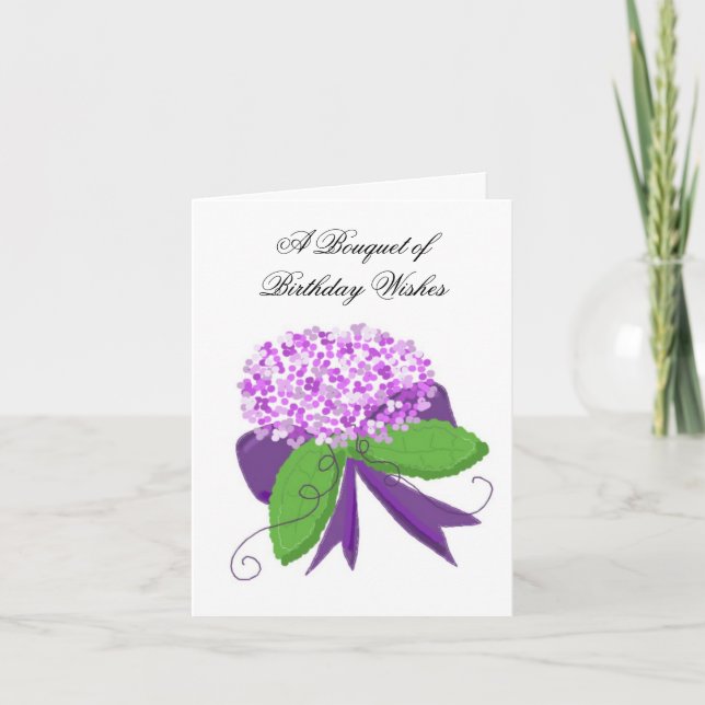 Tarjeta Deseos de cumpleaños con Hortensia Morada (Anverso)