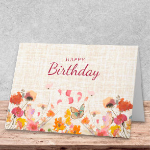 Tarjeta Deseos de Cumpleaños con Mariposas Diseño Floral d