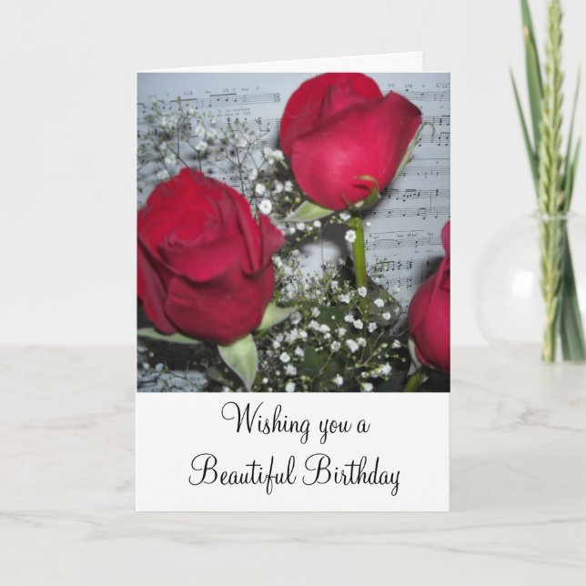 Tarjeta Deseos de cumpleaños con rosas rojas (Anverso)