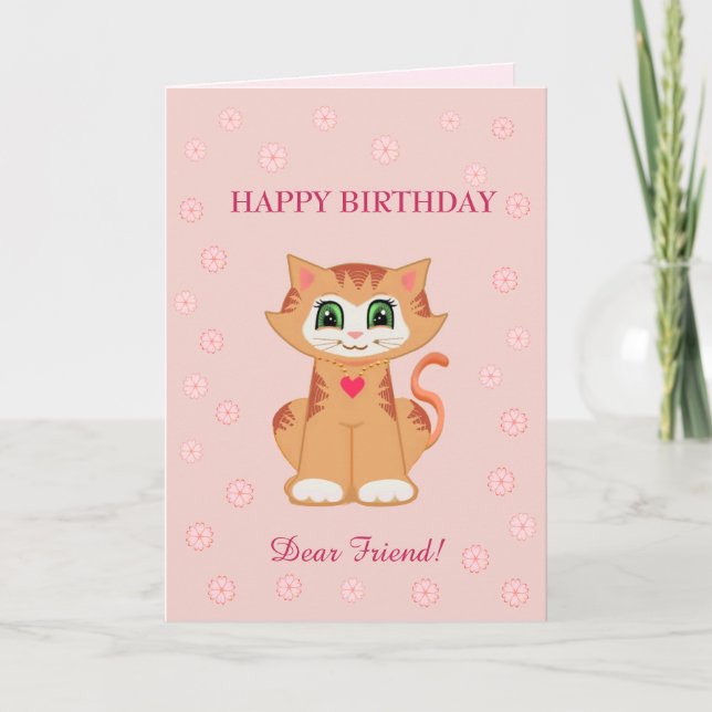 Tarjeta Deseos de cumpleaños de gatito para amigo (Anverso)