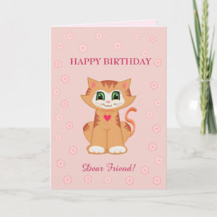 Tarjeta Deseos de cumpleaños de gatito para amigo