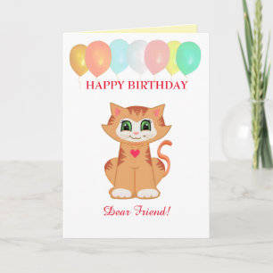 Tarjeta Deseos de cumpleaños de gatito para amigo