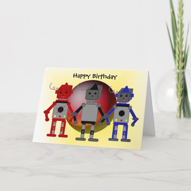 Tarjeta Deseos de cumpleaños de Guay Robots (Anverso)