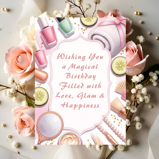 Tarjeta Deseos de Cumpleaños de Maquillaje Pastel Adorable (Subido por el creador)
