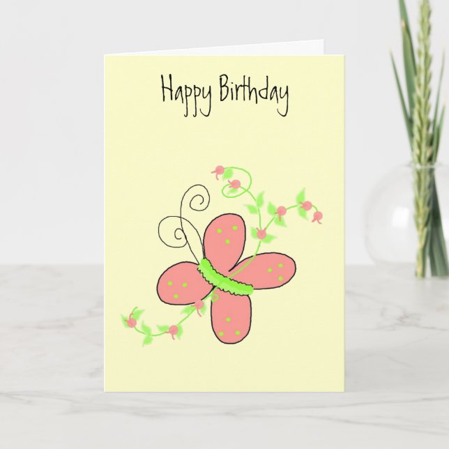 Tarjeta Deseos de cumpleaños de mariposas y vides (Anverso)