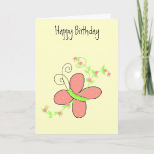 Tarjeta Deseos de cumpleaños de mariposas y vides