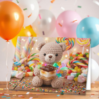 Tarjeta Deseos de Cumpleaños de Oso de Peluche Crochet Col