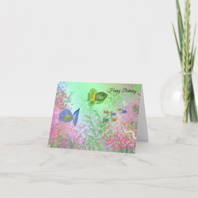 Tarjeta Deseos de cumpleaños de peces coloridos (Anverso)