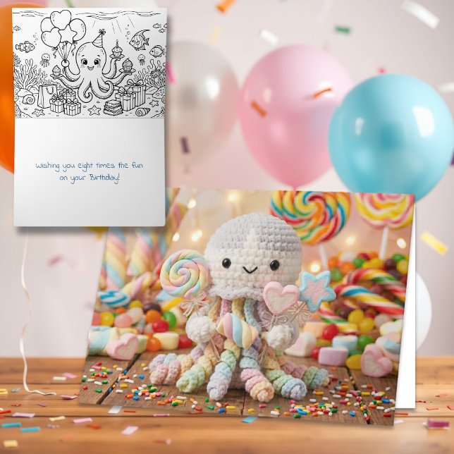 Tarjeta Deseos de Cumpleaños de un Pulpo de Ganchillo Colo (Subido por el creador)