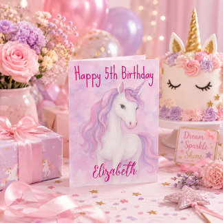 Tarjeta Deseos de cumpleaños de unicornio mágico