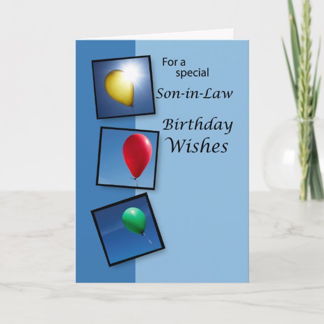 Tarjeta Deseos de cumpleaños de yerno, globos (Anverso)