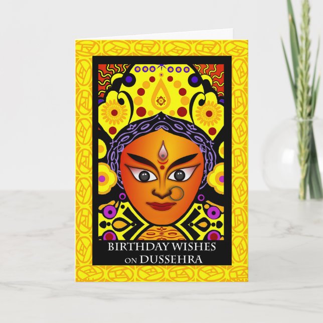 Tarjeta Deseos de cumpleaños en Dussehra, Durga, diosa hin (Anverso)