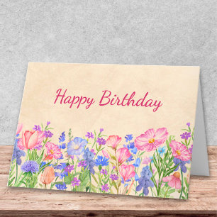 Tarjeta Deseos de Cumpleaños en Primavera Diseño Floral de