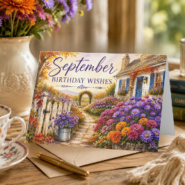 Tarjeta Deseos de Cumpleaños en Septiembre Jardín de Campo