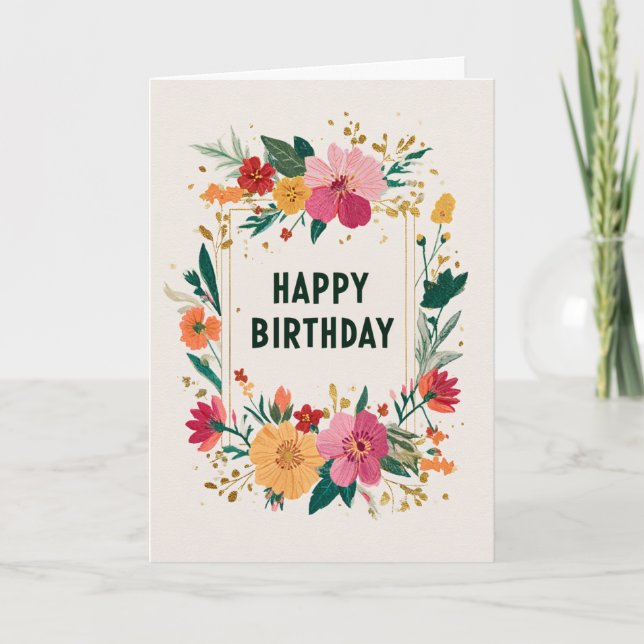 Tarjeta Deseos de cumpleaños florales elegantes (Anverso)