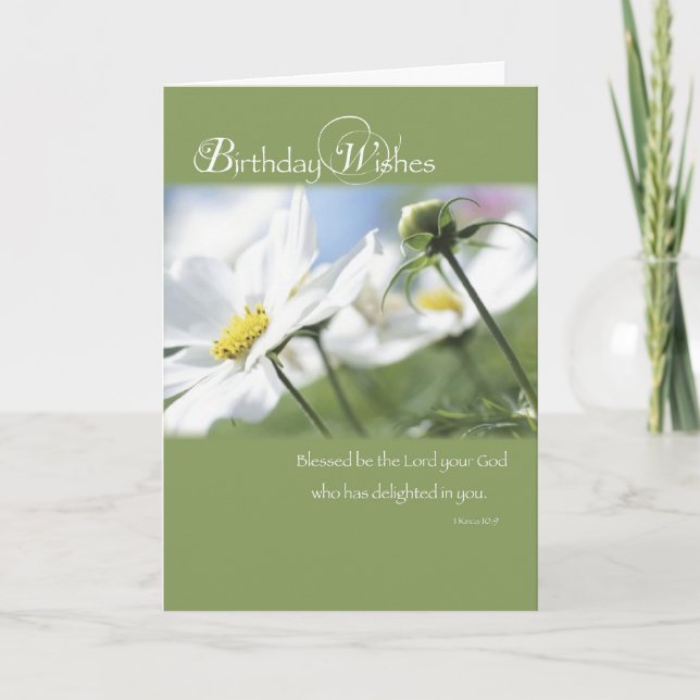 Tarjeta Deseos de cumpleaños, flores, religión (Anverso)