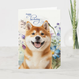 Tarjeta Deseos de cumpleaños para perro Akita Jardín de fl