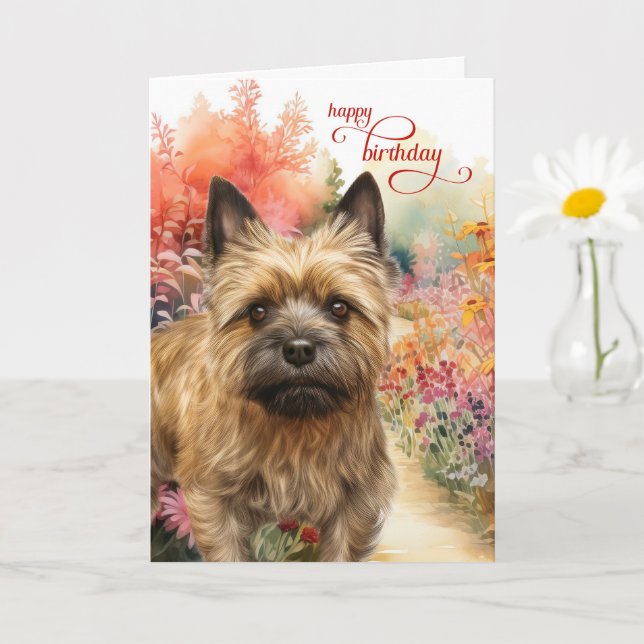 Tarjeta Deseos de cumpleaños para perro Terrier Cairn en c (Planta pequeña)