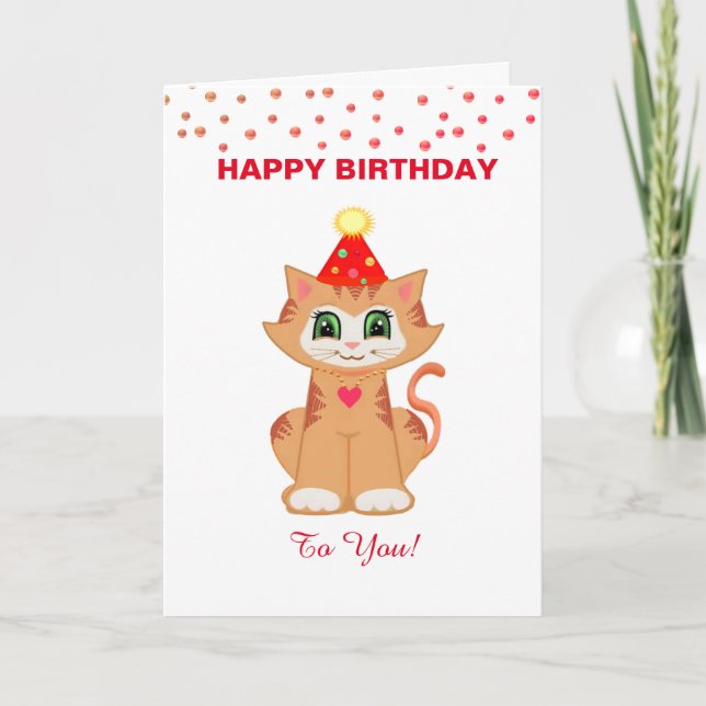 Tarjeta Deseos de cumpleaños personalizados para gatito (Anverso)