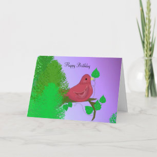 Tarjeta Deseos de Cumpleaños Robin Rojo en una Rama