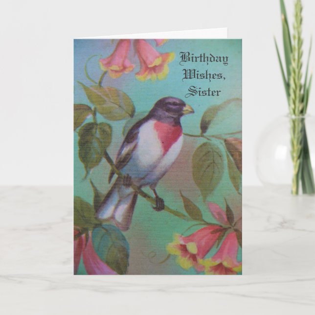 Tarjeta Deseos de cumpleaños, Siste, bonito, pájaro de pec (Anverso)