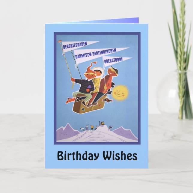 Tarjeta Deseos de cumpleaños, Ski Bavaria, Alemania (Anverso)