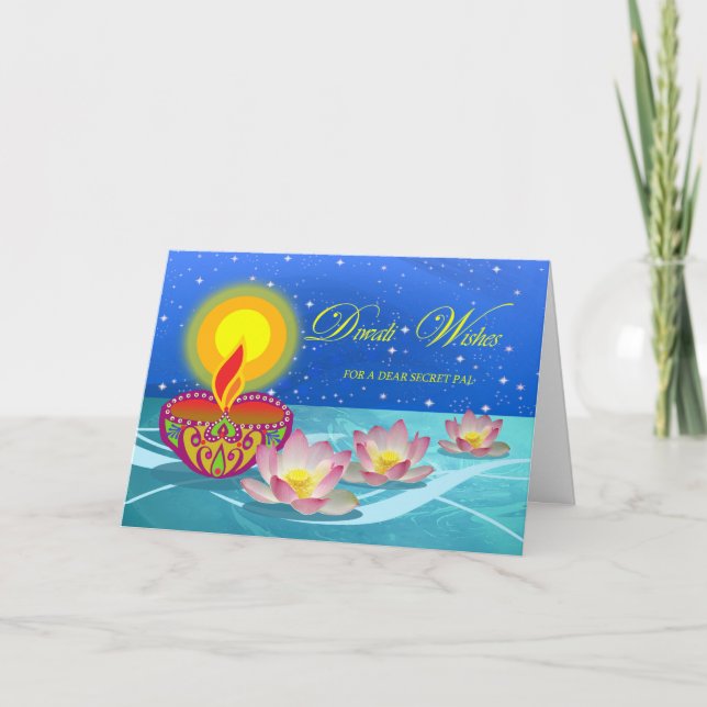 Tarjeta Deseos de Diwali por el Pal secreto, la lámpara Di (Anverso)