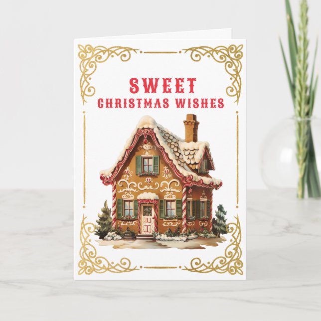 Tarjeta Deseos de los Navidades dulces | Gingerbread House (Anverso)