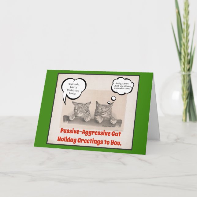 Tarjeta Deseos de Navidades gatos pasivos y agresivos (Anverso)