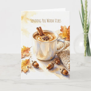 Tarjeta Deseos de Otoño Acogedor Latte Doblez de Saludo