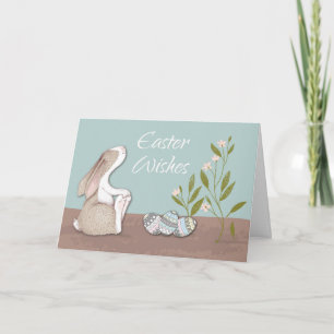 Tarjeta Deseos de Pascua Adorable Conejo y Huevos
