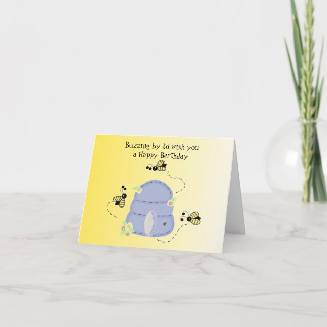 Tarjeta Deseos del cumpleaños de la abeja de zumbido (Anverso)