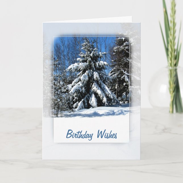 Tarjeta Deseos del cumpleaños del árbol Nevado (Anverso)