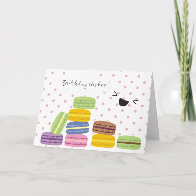 Tarjeta Deseos del cumpleaños - diseño de los macarrones (Anverso)