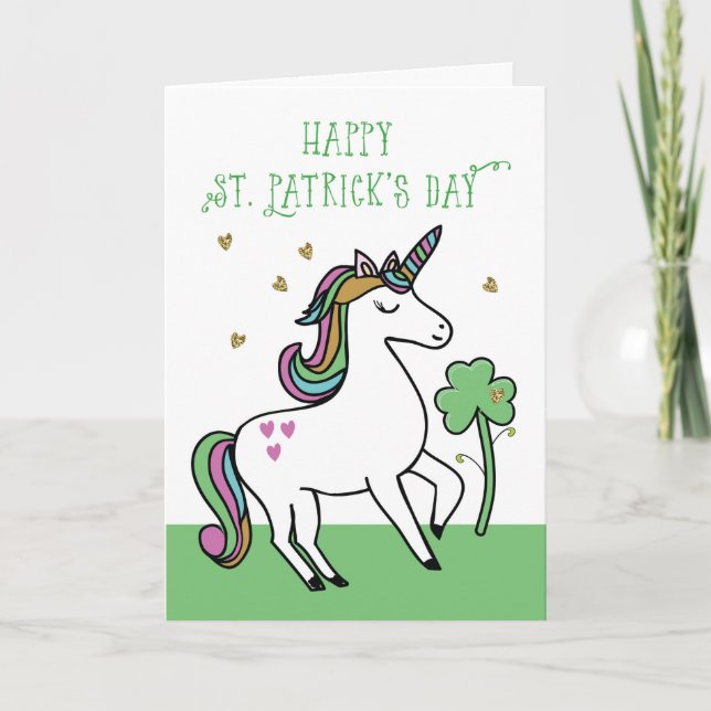 Tarjeta Deseos del Día de San Patricio de Unicornio con Sh (Anverso)