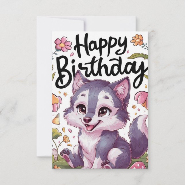 Tarjeta Deseos del simple cumpleaños digital del lobo (Anverso)
