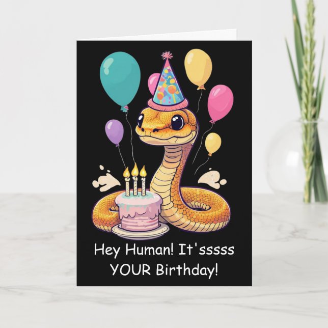Tarjeta Deseos divertidos de cumpleaños de serpiente de ma (Anverso)