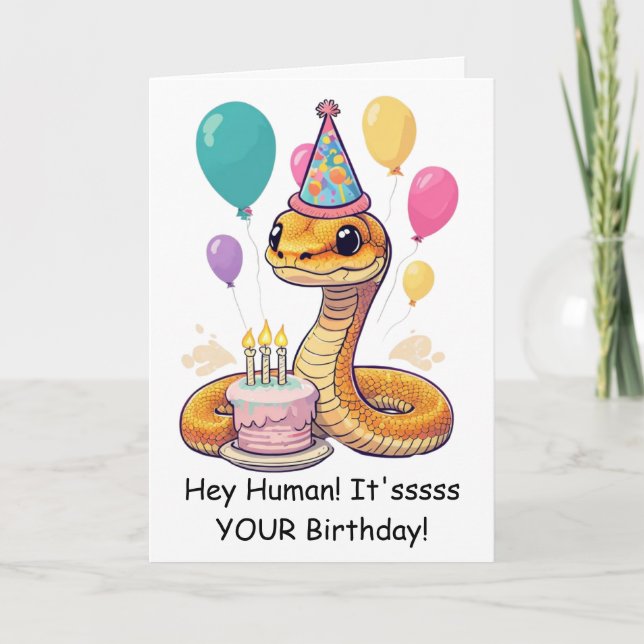 Tarjeta Deseos divertidos de cumpleaños de serpiente de ma (Anverso)