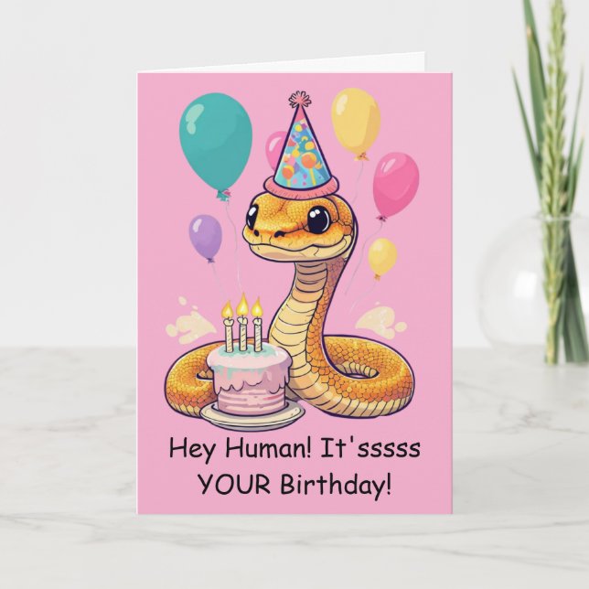 Tarjeta Deseos divertidos de cumpleaños de serpiente de ma (Anverso)