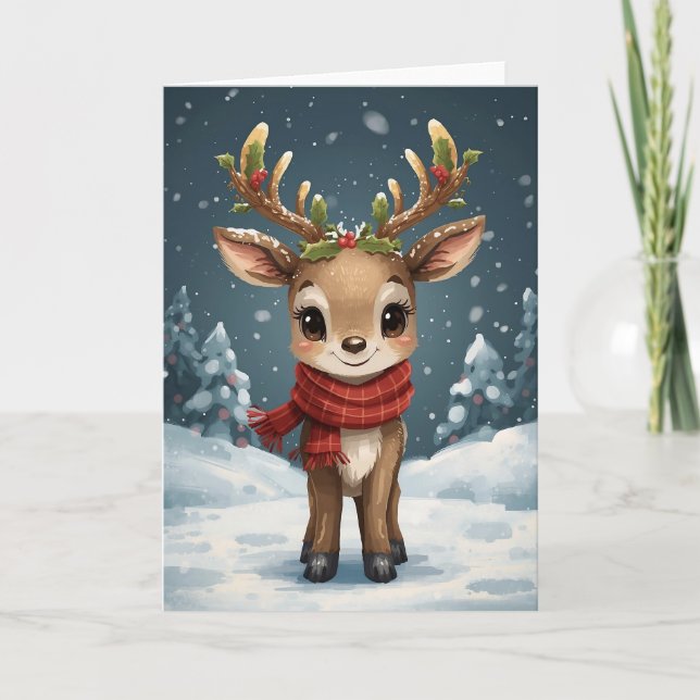 Tarjeta Deseos dulces de Navidad de reno lindo (Anverso)