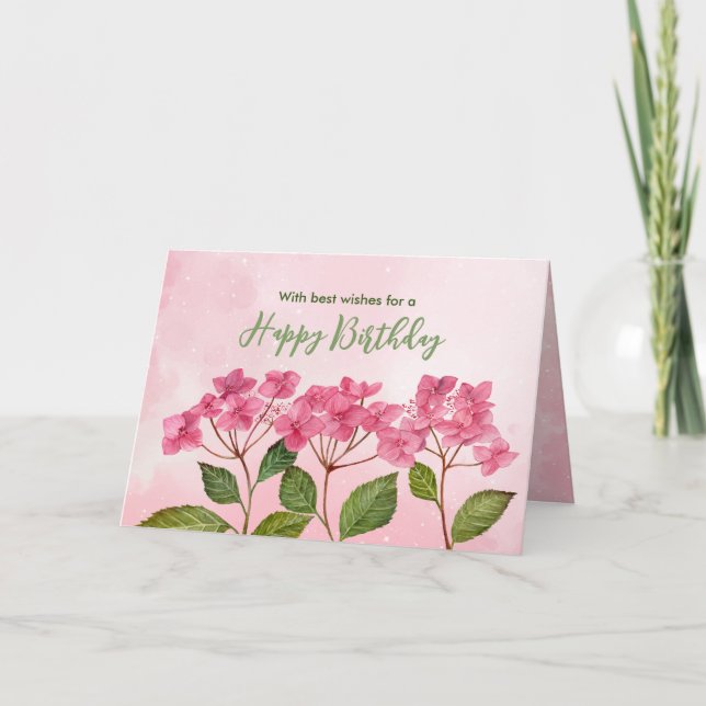Tarjeta Deseos generales de cumpleaños Hidrangea rosa Acua (Anverso)