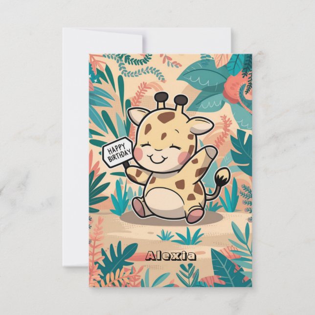 Tarjeta Deseos simples Giraffe Cumpleaños (Anverso)