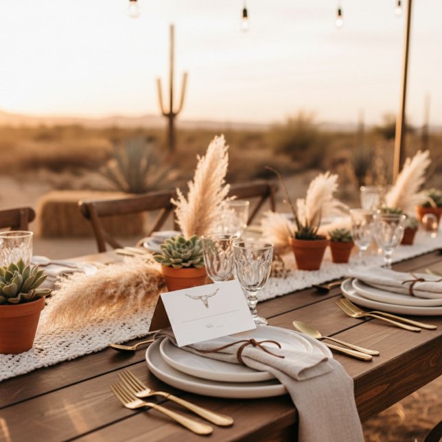 Tarjeta Desert Boho Cow Skull Wedding Seating Table Card (Desert Boho Cow Skull Wedding Seating Table Card)