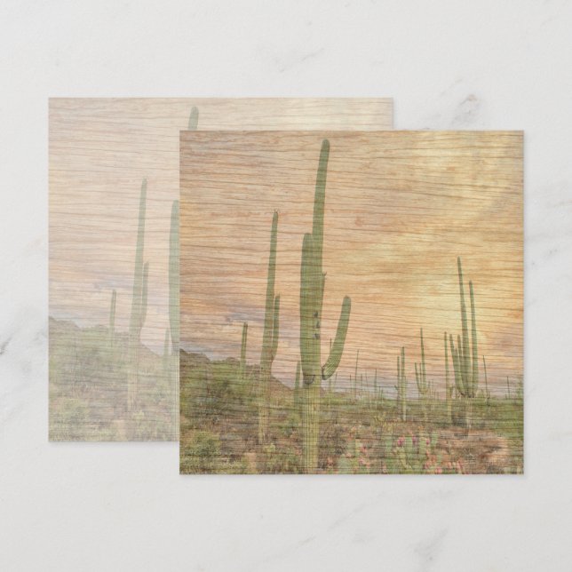 Tarjeta Desert Cactus Plants On Wood Grain Photo Image (Anverso / Reverso)