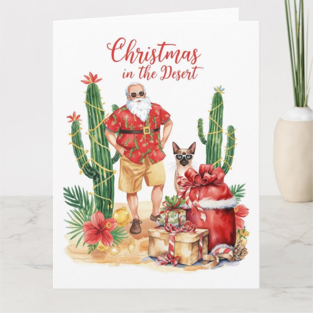 Tarjeta Desert Christmas with Cactus Santa Claus  (Anverso)