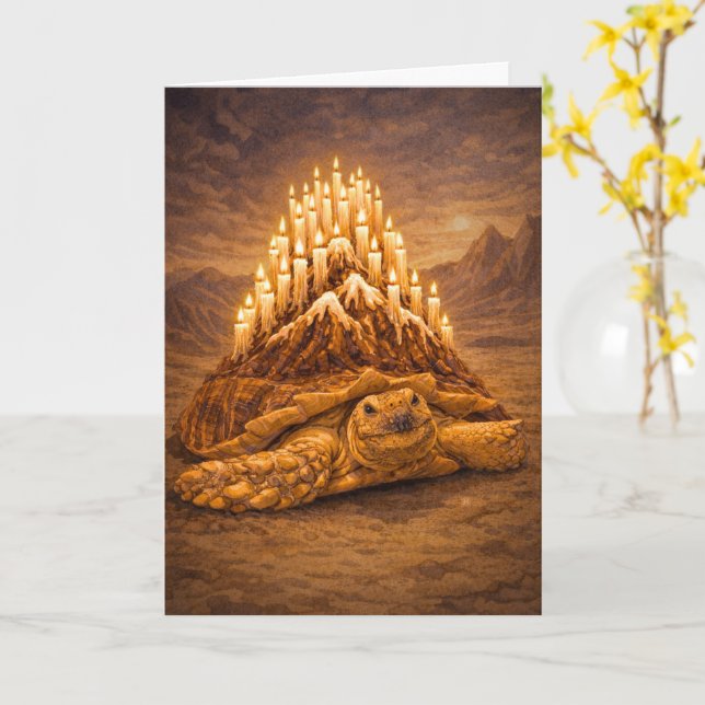 Tarjeta Desert king tortoise birthday cake mountain (flor amarilla)